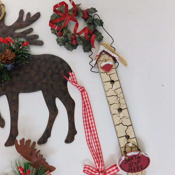 Christmas Ornament Lot Rustic Primitive Country Farmhouse Folk Art Metal Wood - Picture 8 of 8